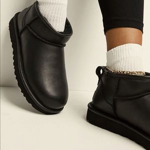 UGG | Shoes | Black Leather Classic Ultra Mini Ugg Boots Us Womens Size 8 |  Poshmark